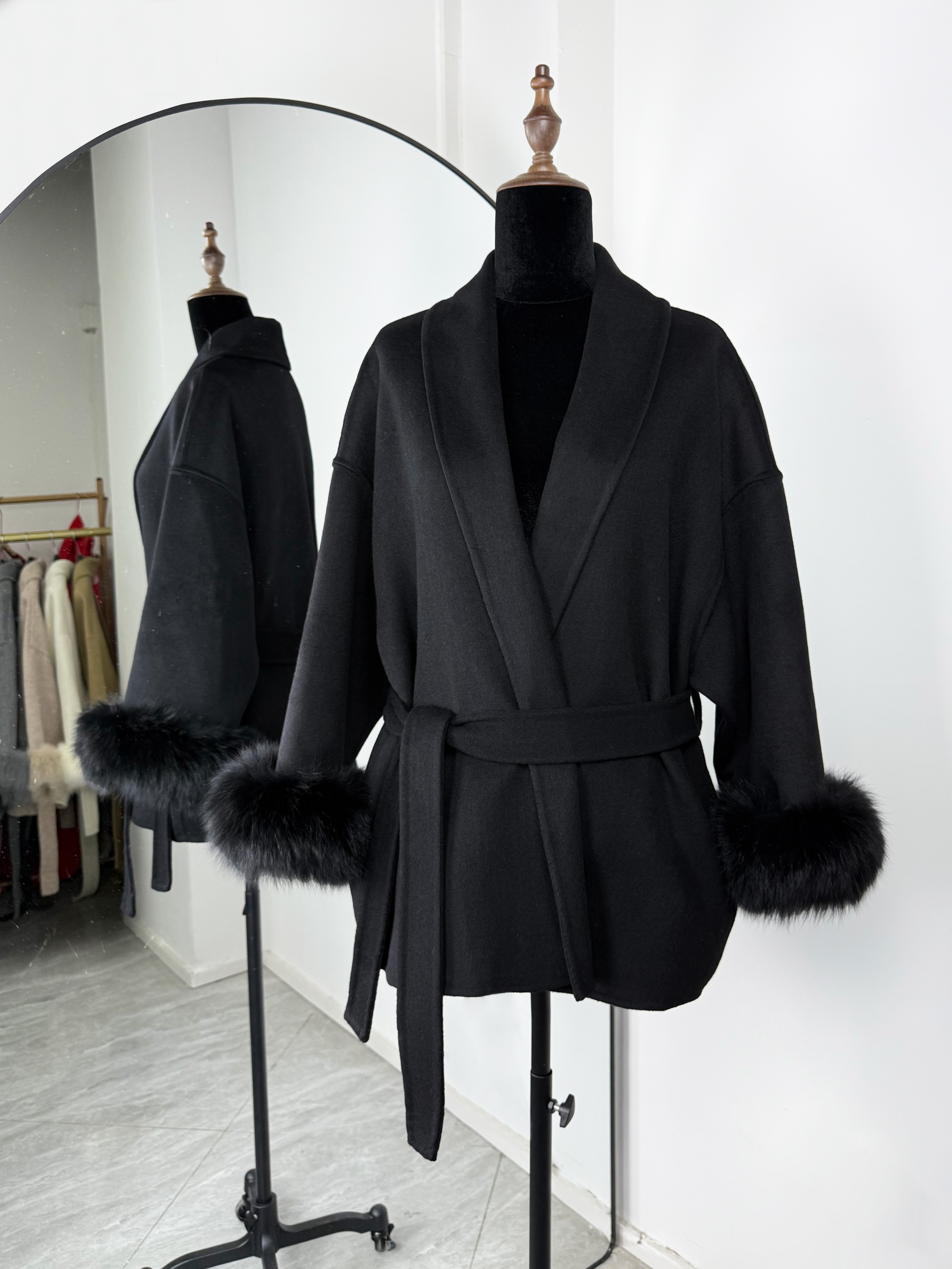 AAA+ Fur Woolen Coats Women's Short Coat Office Lady Removable Elegant Double-sided Wool Overcoat 2026 New Cardigan Jacket cd