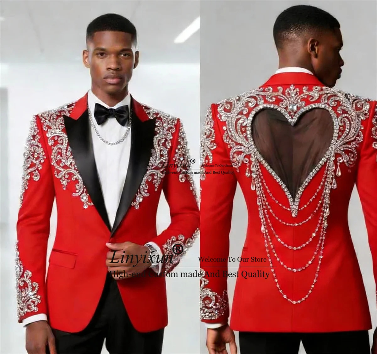 Sparkly Jewelry Wedding Suits For Men 2 Pieces Set Groom Outfit Tuxedos Customized Slim Party Blazer Fashion Ropa Hombre 260914