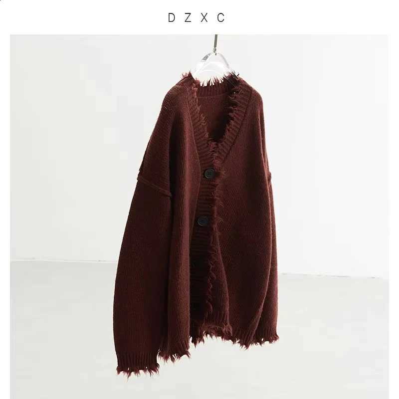 Cardigan 100% Wool Relaxed-Fit Sweater Simple and Casual Knitwear with Raw Edges Suitable for Layering or Wearing Alone J260916
