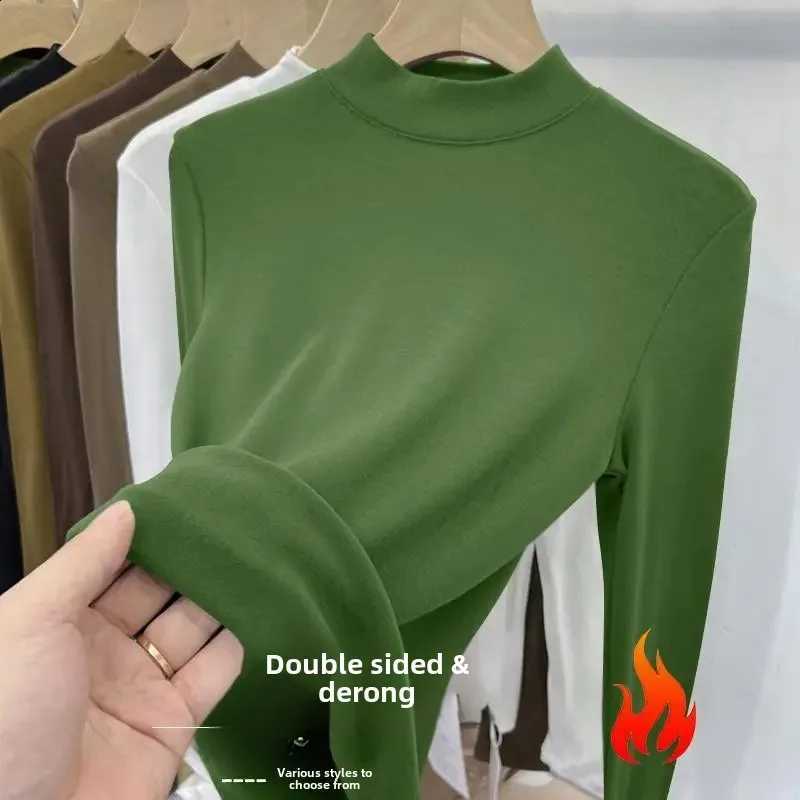 Spring Autumn Soft Fleece Women's Base Shirt Double-Sided Velvet Half-High Collar Warm Winter T-Shirt Brushed Thermal Top H2609161