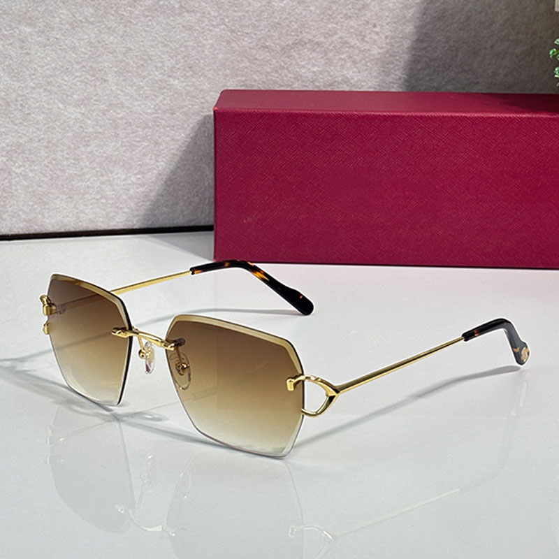 Designer frameless square mens womens sunglasses CT0644S acetate tortoiseshell legs brown gradient lenses glasses fashion high street retro style UV