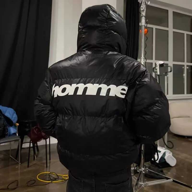 Parkas Men Winter Warm Puffer Back Print Hooded Down Oversized Windproof Coat Couple Bubble Coat Black White Y2k Outwear Jacket J260917