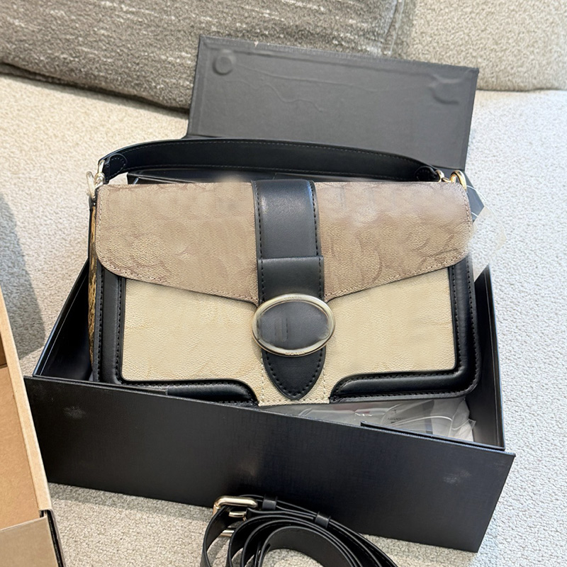 New Women Vintage designer Flap Shoulder Bag georgiepvc 27cm Black small handbag high quality Leather Snake Print Side Horse Carriage Retro Crossbod
