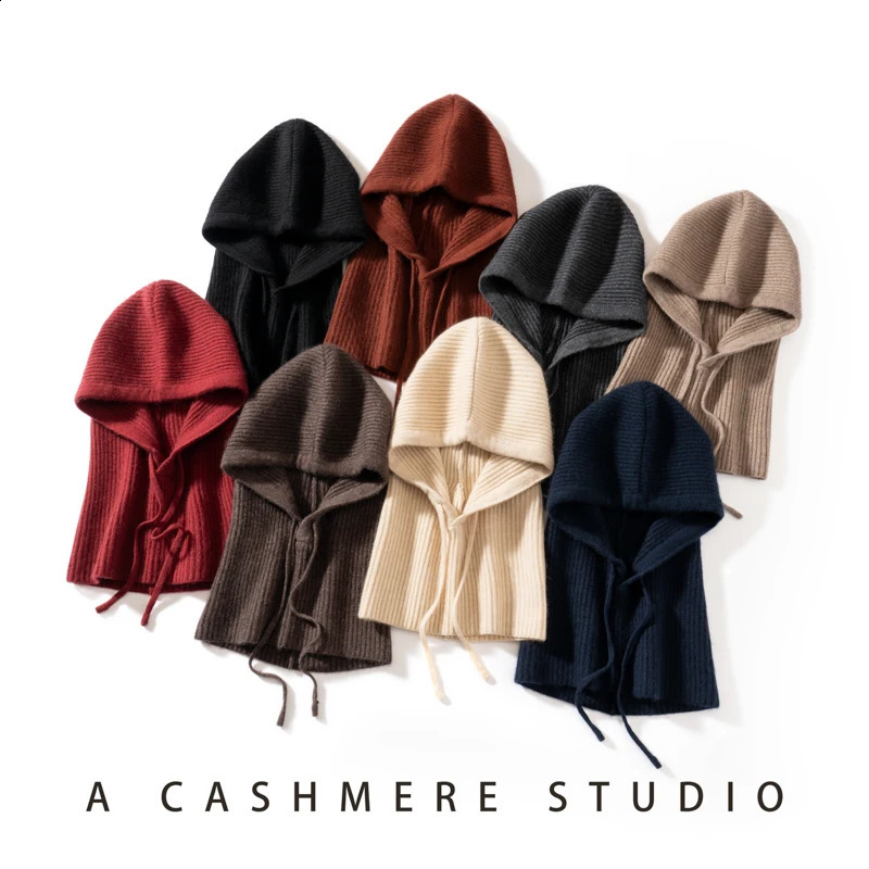 High Quality Women's Cashmere Hat Bib Women's Winter Thickened Knitted Square Scarf Version Hat Collar Soft Warm Hooded Scarf 260917