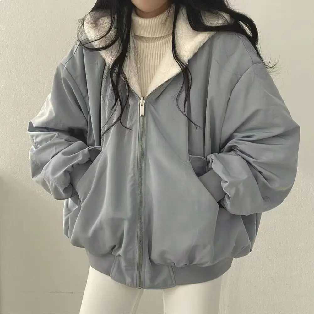 Plus Size Faux Fur Lined Sherpa Jacket Coat Hooded Zip Up Winter Cotton Puffer Outerwear H260917