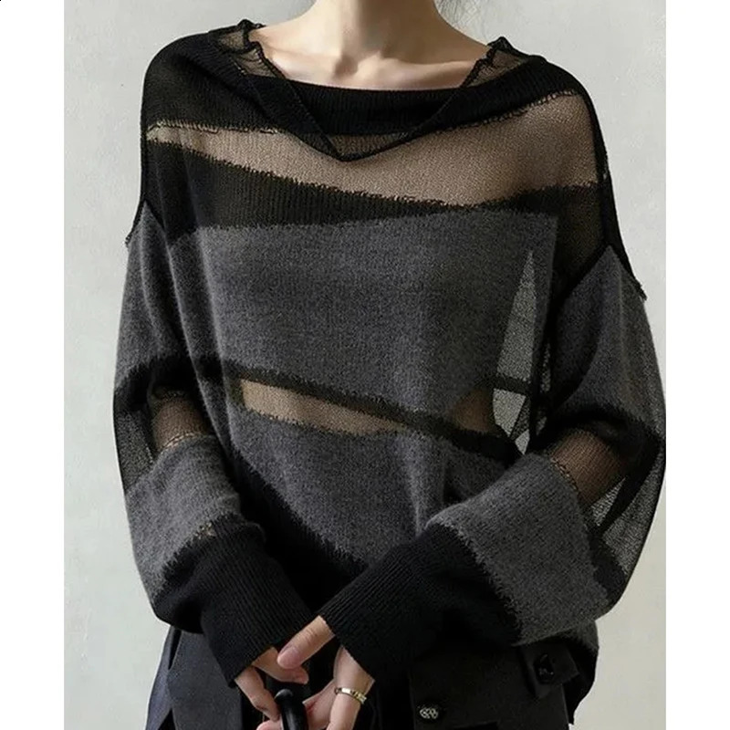 Women Spring Summer Sunproof Knitwear Lightweight Sheer Tie Dye Pullover Long Sleeve Loose Casual Street Lazy Harajukutop 260917