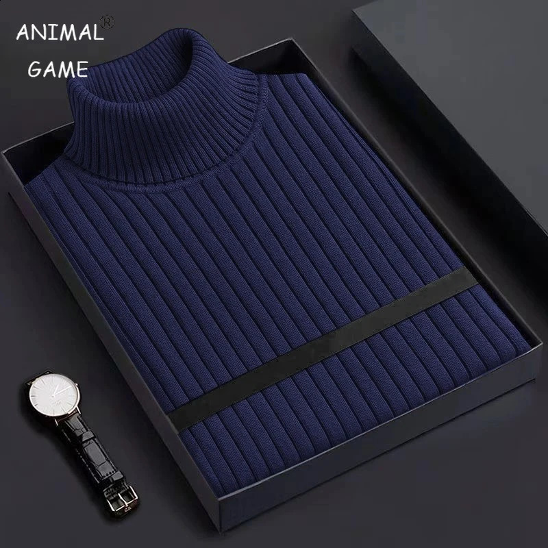 Men's Slim Fit Pullover Woolen Sweaters Long Sleeve Turtleneck Heavyweight Tops Casual Stripe Knitted Winter Warm Outerwear 260917