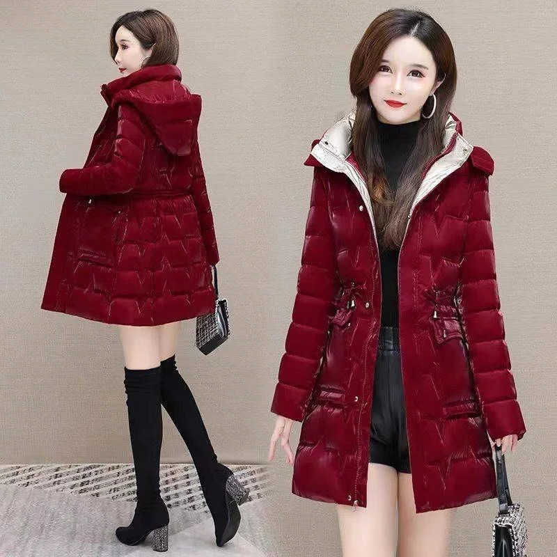 Cotton New 2026 Shiny Down Coat Women Korean Winter Thick Warm Long Hooded Parkas Female Casual Windproof Jackets Ladies Outerwe H260917