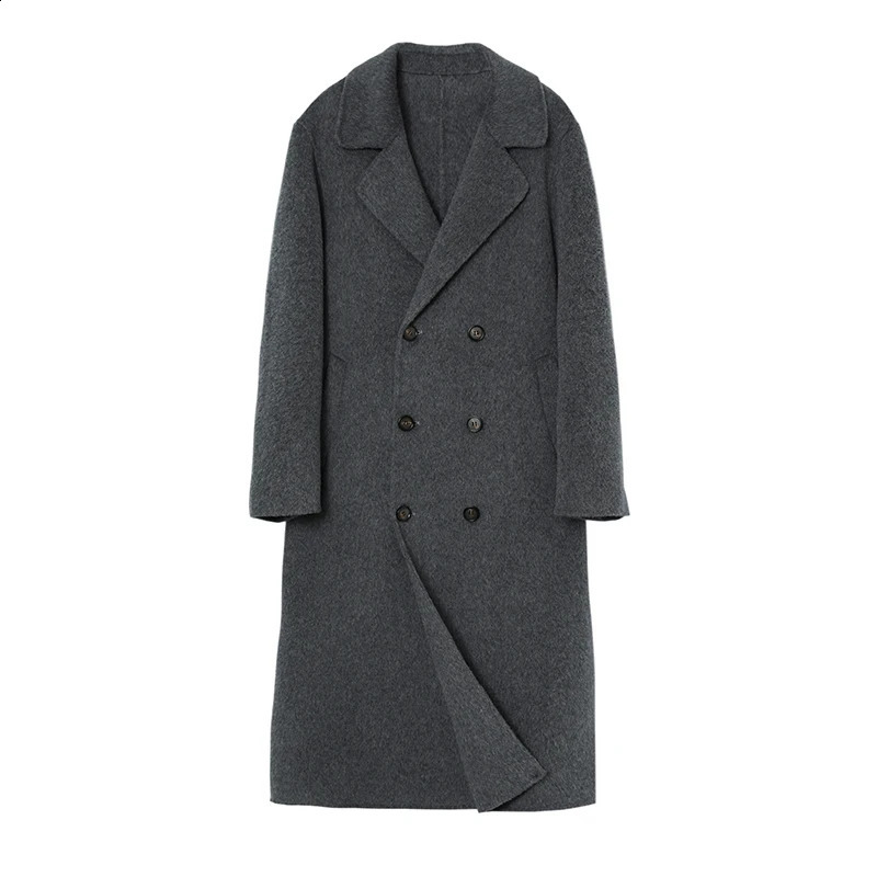 Men's Long Double Breasted Korean Style Suit Loose Reversible Woolen Trench Coat 100% Pure Wool for Autumn And Winter 260916