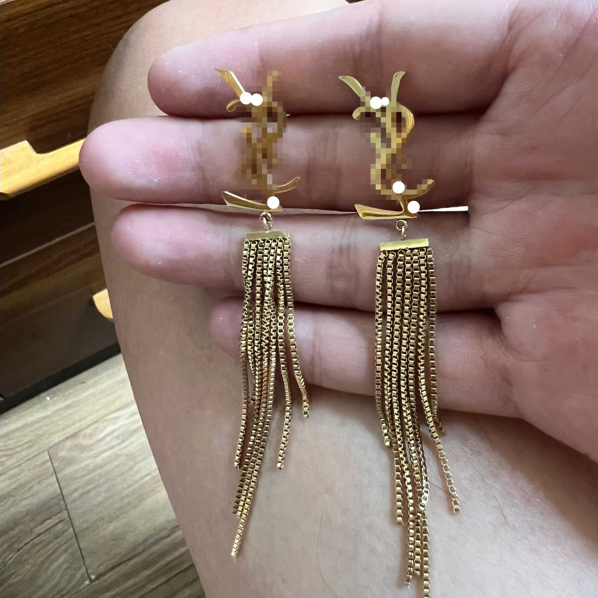 woman Elegant 316L % stainless steel long tassel letter stud 18K gold silver rose summer jewelry boy girl Party Wedding Earrings S260917WAIM