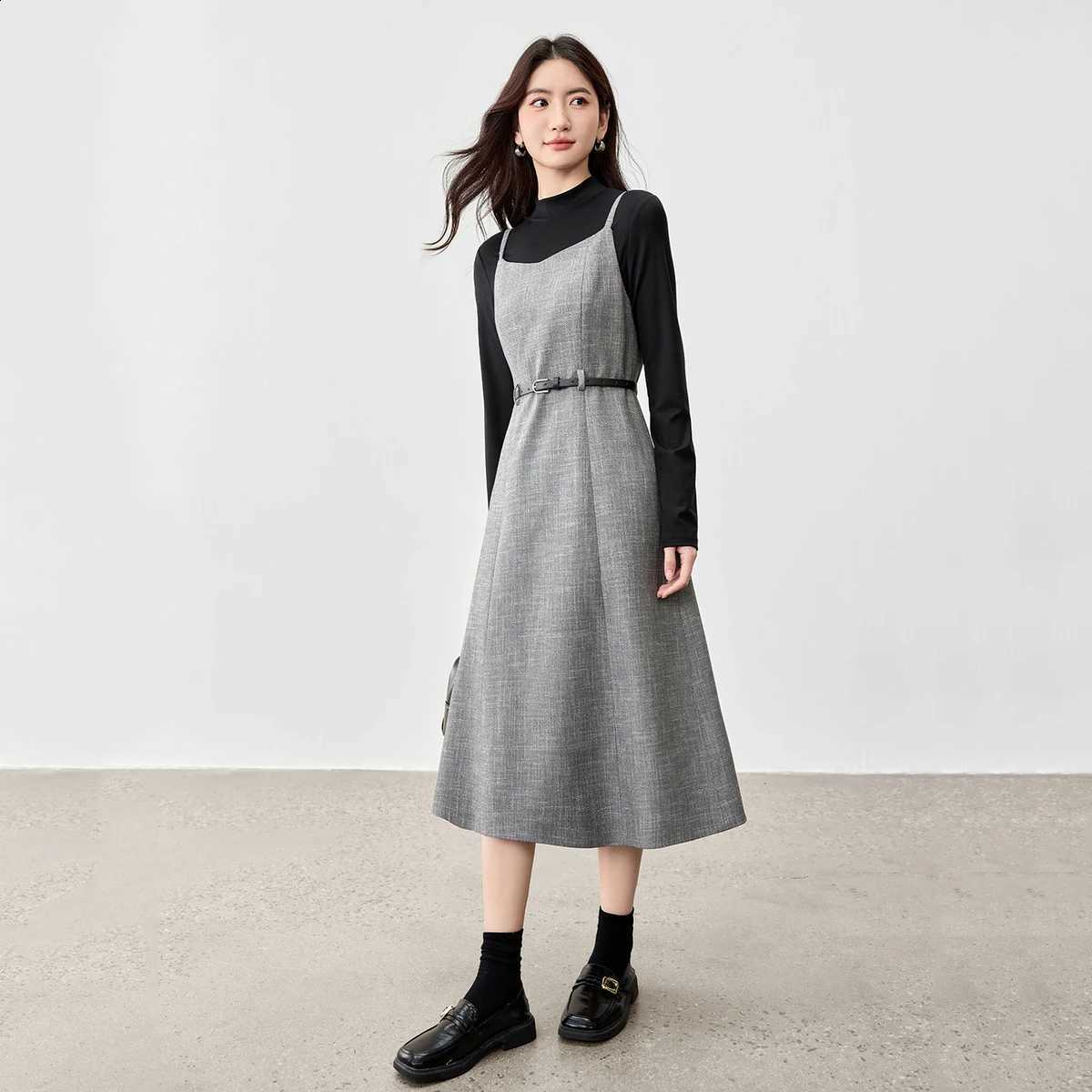 Set SENTUBILA Autumn Women's Dress 2026 Autumn Commute Two Piece Sets Long Sleeve Knitted Tops V-Neck Slip Dress 153ZB2643W260915