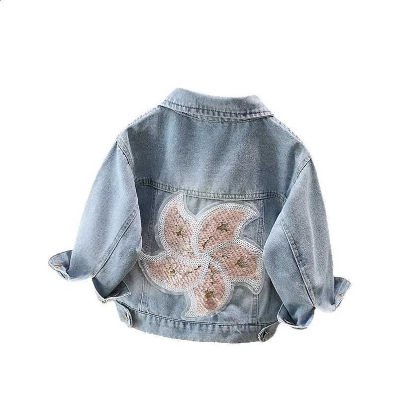 Princess 2025 Kids Spring Autumn Denim Jacket with Sequins Floral Jeans Coat for Baby Girl Fashion Casual Clothing Outfit 2-11YT260916