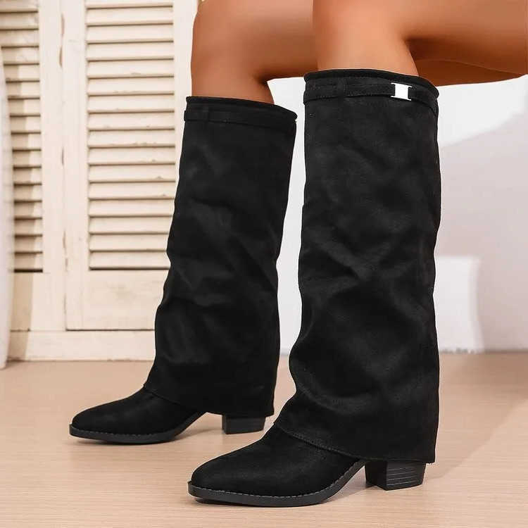Women ShoesHigh Boots Autumn New Pointed Toe Sleeve Suede Soft Slip Non-slip Block Heel Pant Boots Women's Bootsfa1 Shoes D260917