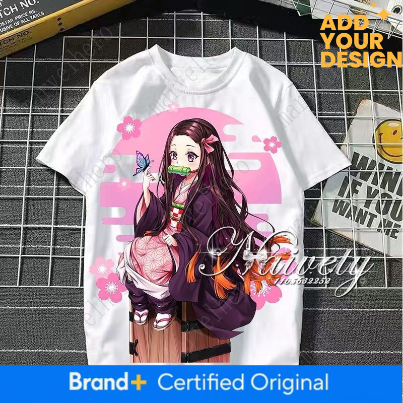 Summer Demon Slayer Nezuko Cherry Blossom Butterfly Print Cotton T Shirt Adult Kids Casual Loose Breathable Anime Tops Y2K