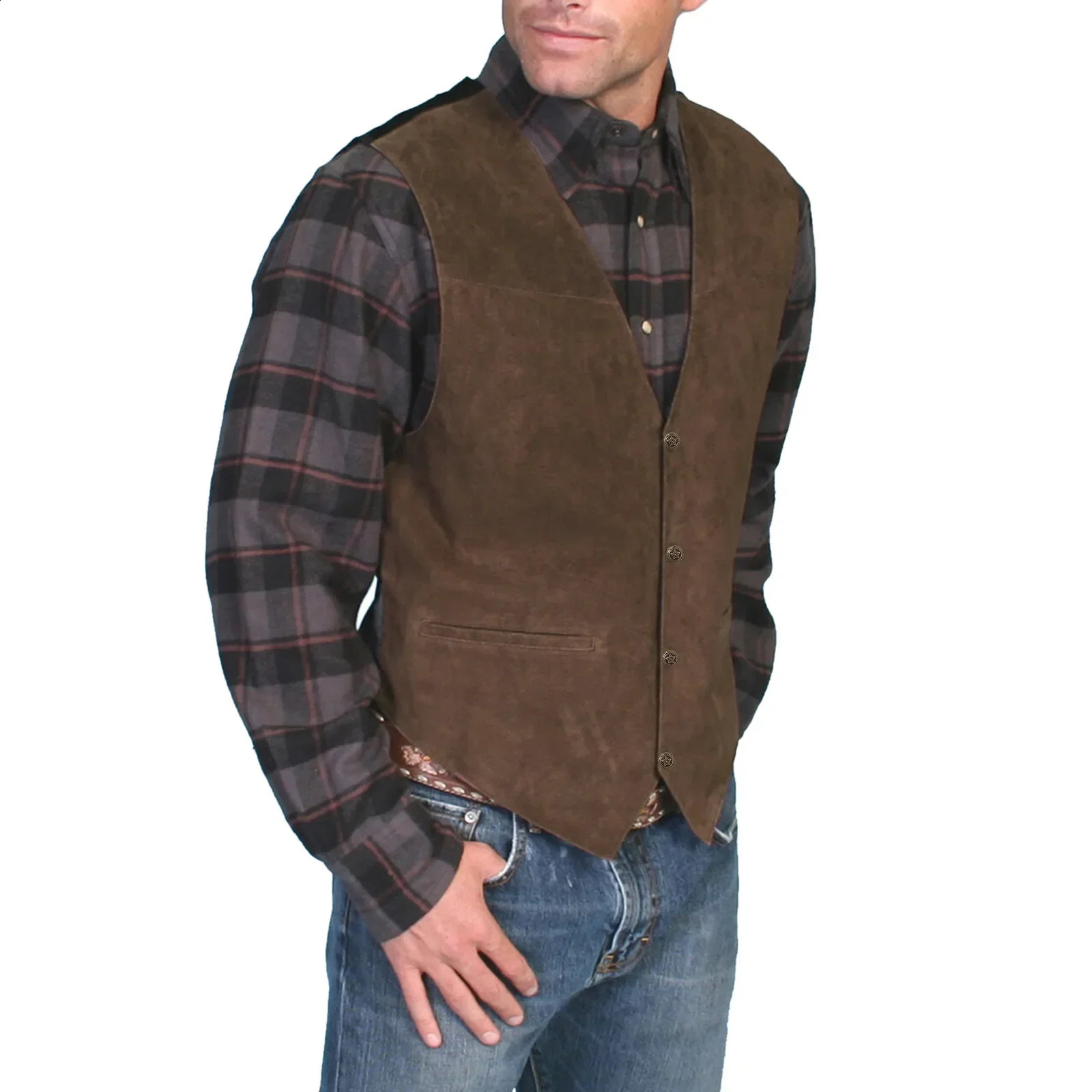 1MenS Leather Vest V Neck SingleBreasted Western Sleeveless Men Waistcoat Motorcycle Biker Leather Jacket Club Chopper Vest 260917