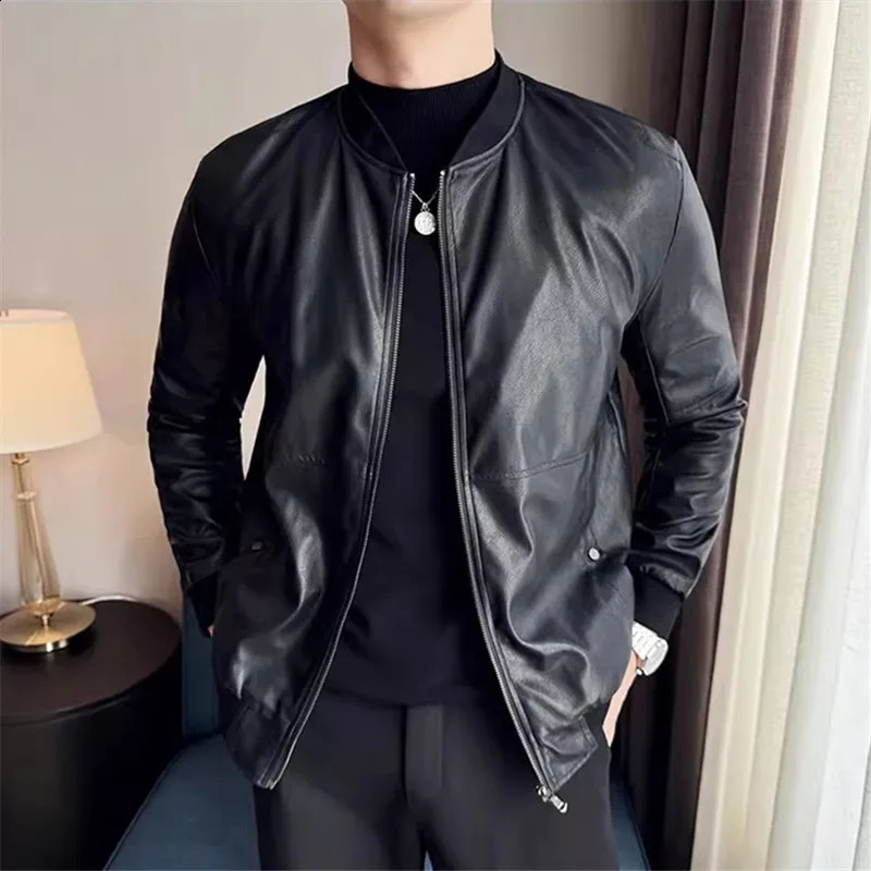 Men's High Quality Leather Jacket Black Stand Collar Long PU Trench Men Autumn Winter Slim Fit Casual Male Leather Outwear Coats 260917