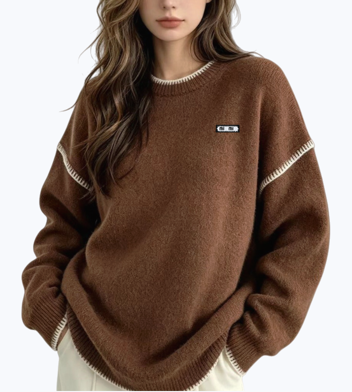designer Women's Sweaters 2026 Winter Sweater Thickened Round Neck Pullover Fashion Lazy Style High Quality