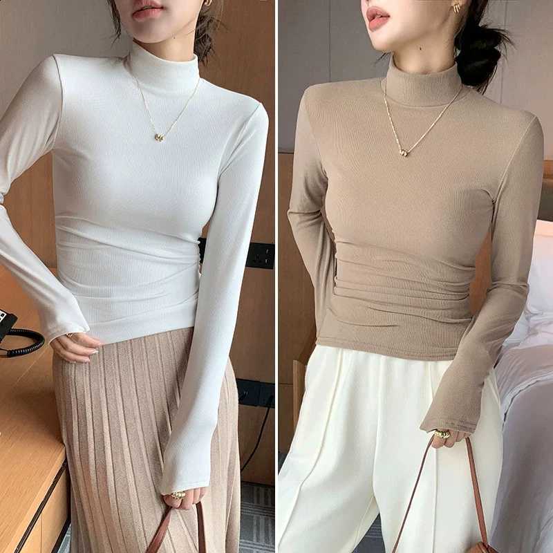 Women Brushed Thermal Mock Neck Long Sleeve Top Slim Fit Basic Warm Undershirt Winter Soft Stretch Daily Commute Base Layer H260916