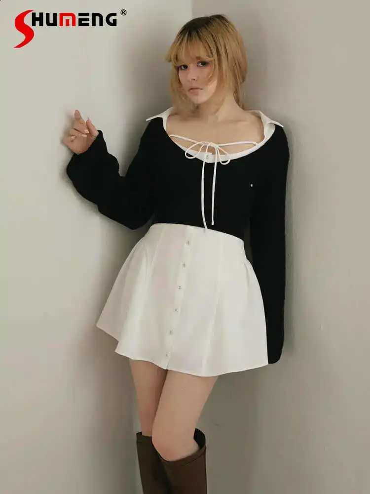 New Japanese 2026 Style Sweet Fashion Knitted Pullover Shirt Dress 2-Piece Set Women's Daily Casual Long Sleeve Dress Set C260917