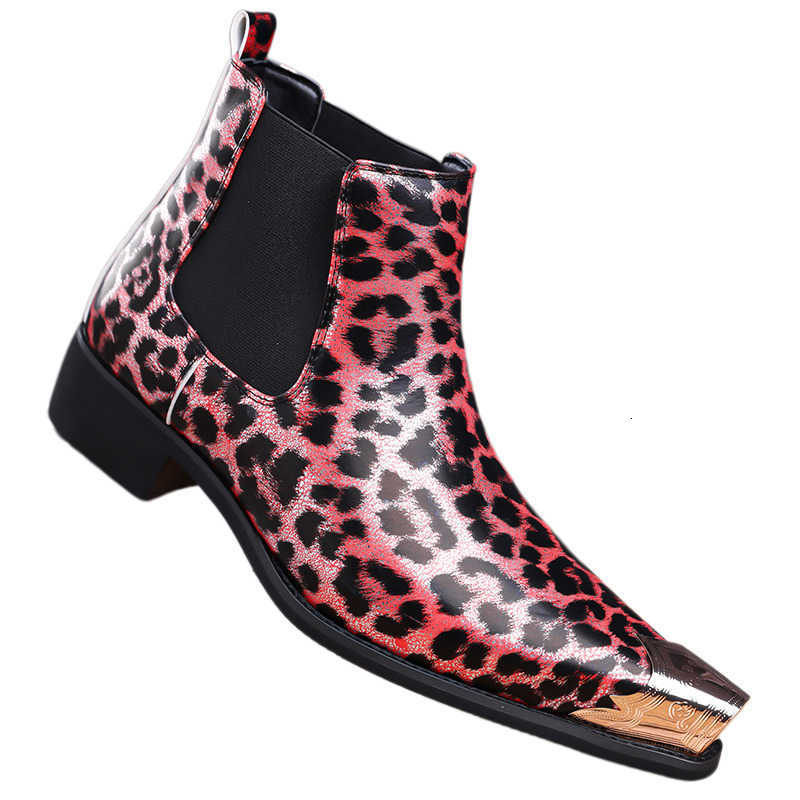 New Men's Animal fa1 Print Chelsea Boots - Bling Pattern Ankle Boots with Metallic Toe Elastic Side Gore for Street Style D260917