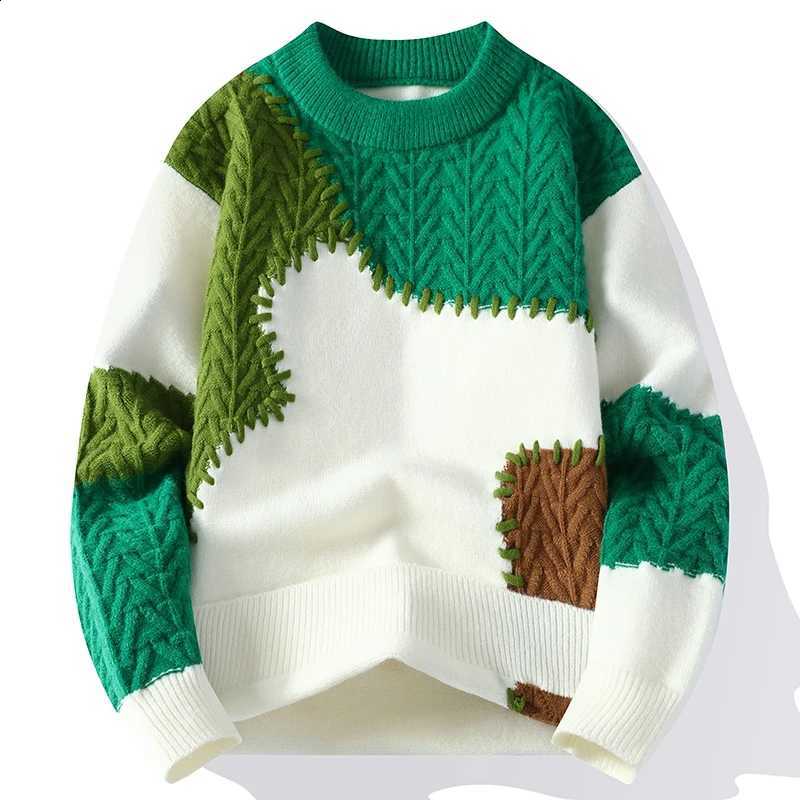 Fashionable Korean Street Patchwork Knitwear Men Sweater Stitching Contrast Long-sleeved Sweaters Christmas Knit Pullover J260916
