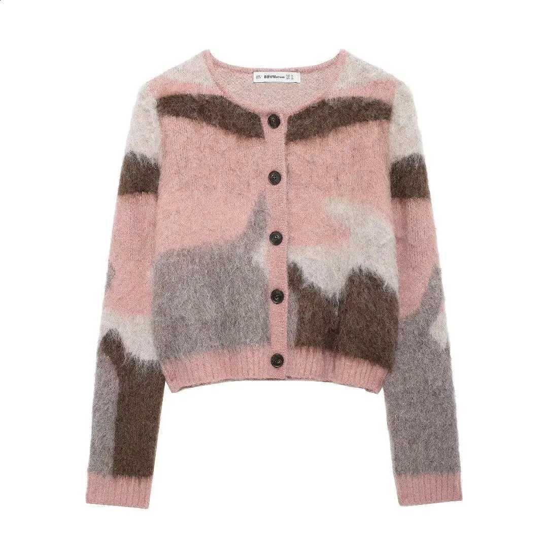 Printed Willshela Women Fashion Single Breasted Knitted Sweater Vintage O-Neck Long Sleeves Female Chic Lady Outfits J260916