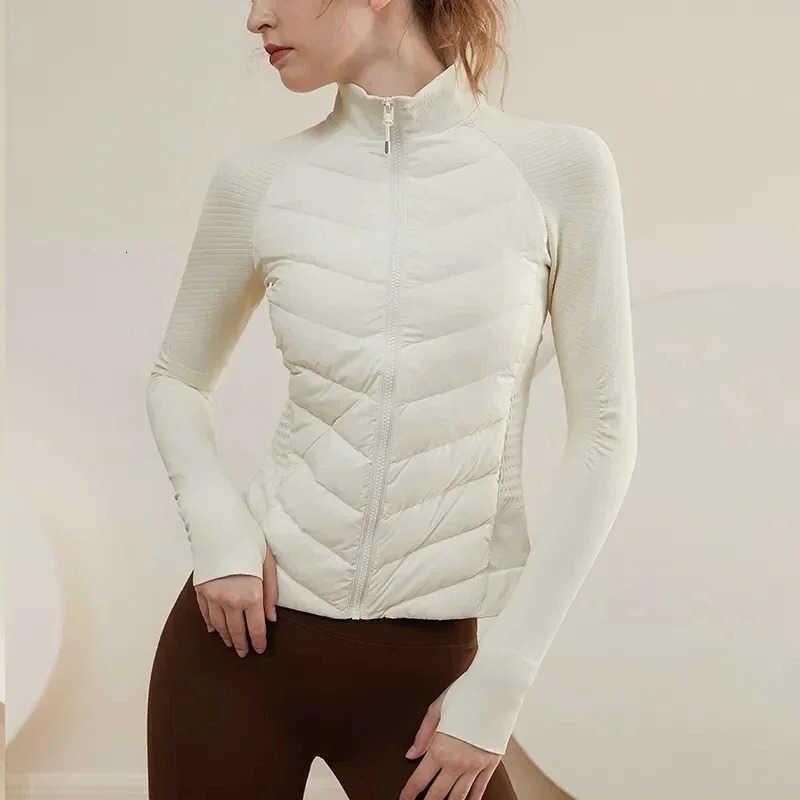 Padded Bottom Lightweight Jacket Sports for Women's Autumn Winter Splicing Windproof Insulation Coats Running Yoga Fitness Tops H260917