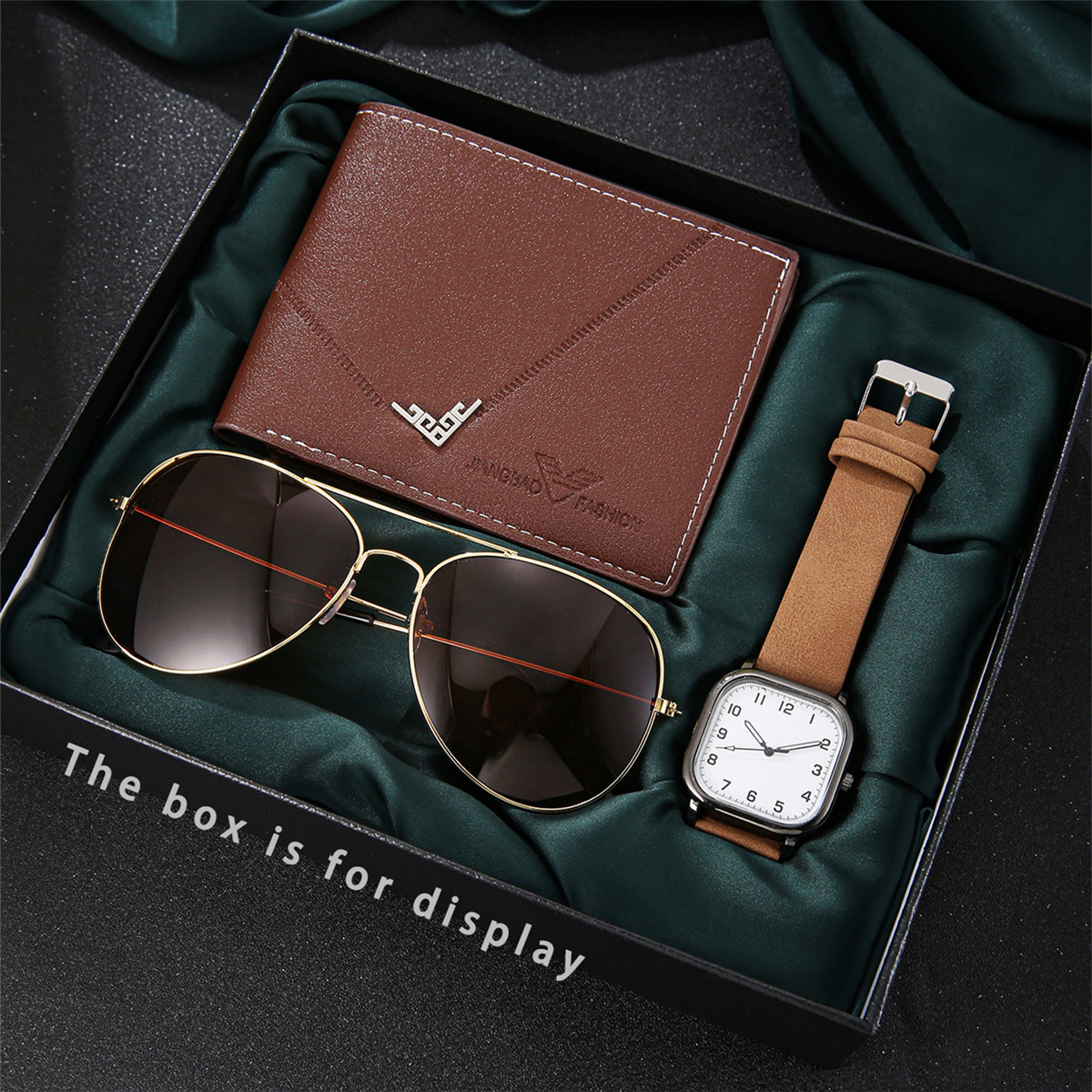 Women Wrist ladies Watch quartz 2026 New Cross-Border Fashion Versatile Decorative Men's Calendar Quartz Watch Sunglasses Wallet 3-Piece Gift B