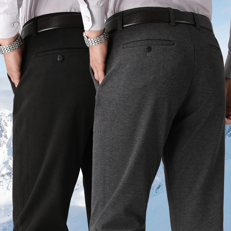 Men's Fleece Thickened Wool Trousers Autumn Winter Soft Men Bussiness Pants High Quality Men Pants For Dad Husband 260917