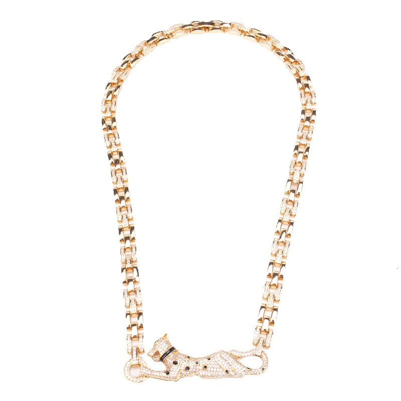 European and American fashion hip-hop leopard necklace, street style, exaggerated and domineering resin feline animal pendant
