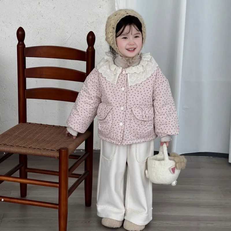 Floral 2025 Autumn Winter Pink Cotton Jacket Girl Children Kid Stylish Lace Collar Padded Coat Baby 2-10 Years Toddler Outfit J260917