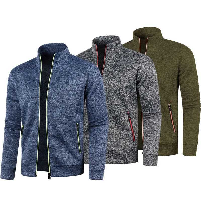 Autumn and Winter Men New Long Zipper Color Block Sweatshirts Thin Plush Stand Collar Cardigan Casual Slim Fit Comfortable Coat S2609179TD8