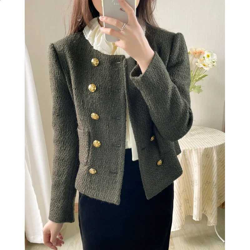 high end New army green tweed coat wool woolen cloth little suit female long sleeve cardigan sweet wind C260917