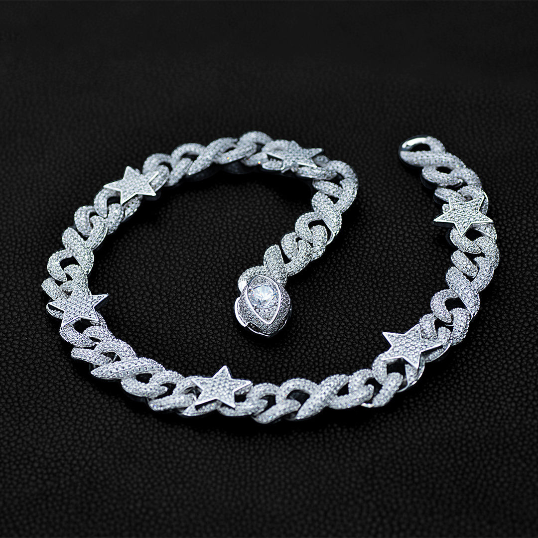 S925 Sterling Silver Moissanite Cuban Necklace Star Hip Hop Link Chain for Men Women Wedding Party