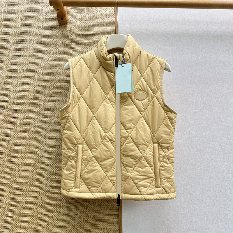 Women Warm Sleeveless Gilet Designer Plaid Zipper Mock Neck Classic Puffer Singlets Winter Snow Versatile Casual Cropped Waistcoat