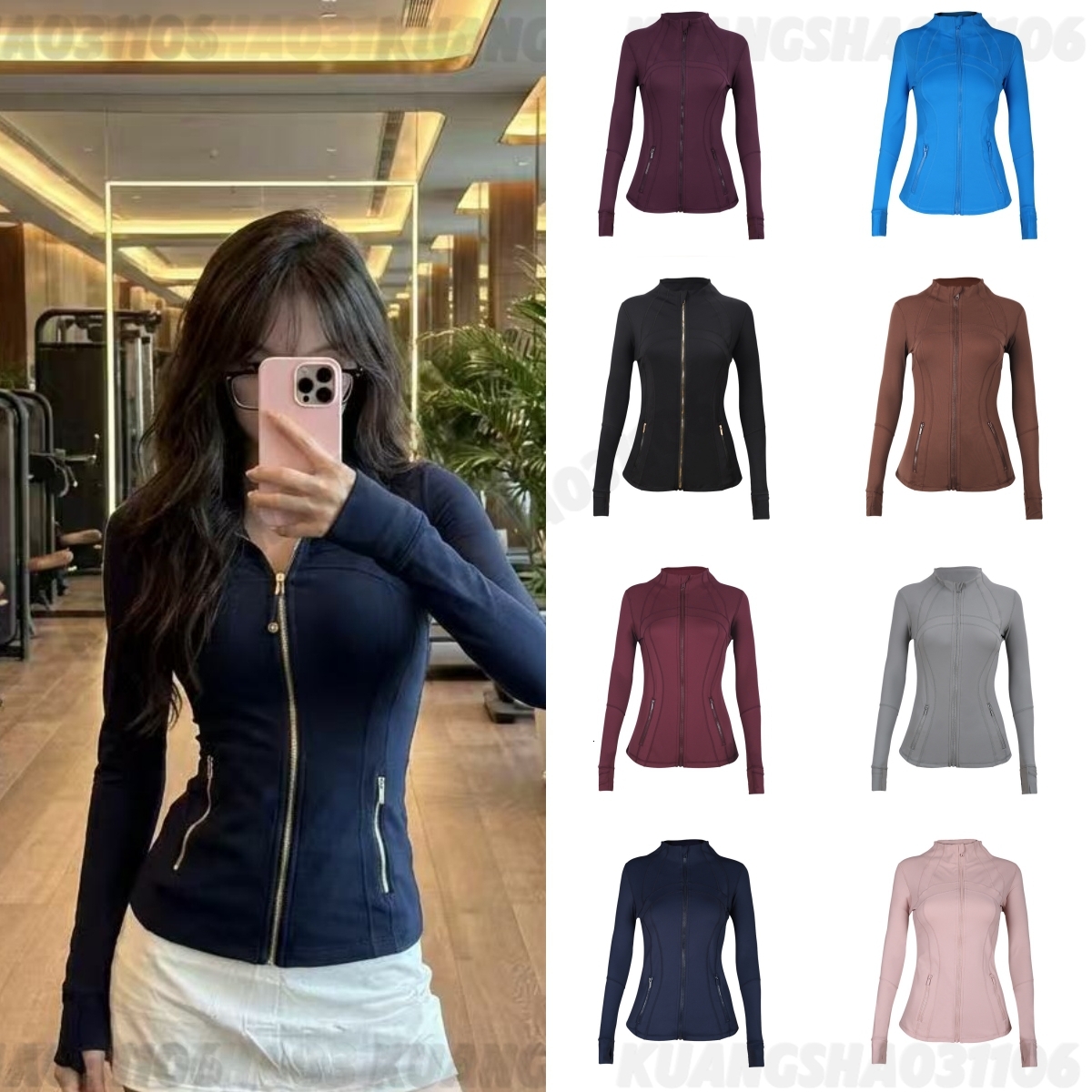 New Yoga Cropped Jacket With Gold Zipper Women Long Sleeve Sport Coat Fitness Gym Breathable Sweat-wicking Sweatshirt Jogging SportwearJackets a77