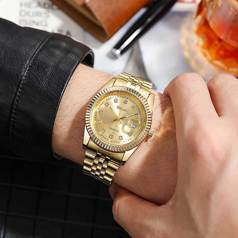 New Fashion Luxury Brand Watches Men's 2021 Golden Full Steel Quartz Wrist Watch For Men Date Business Clock Relogio MasculinoT260916