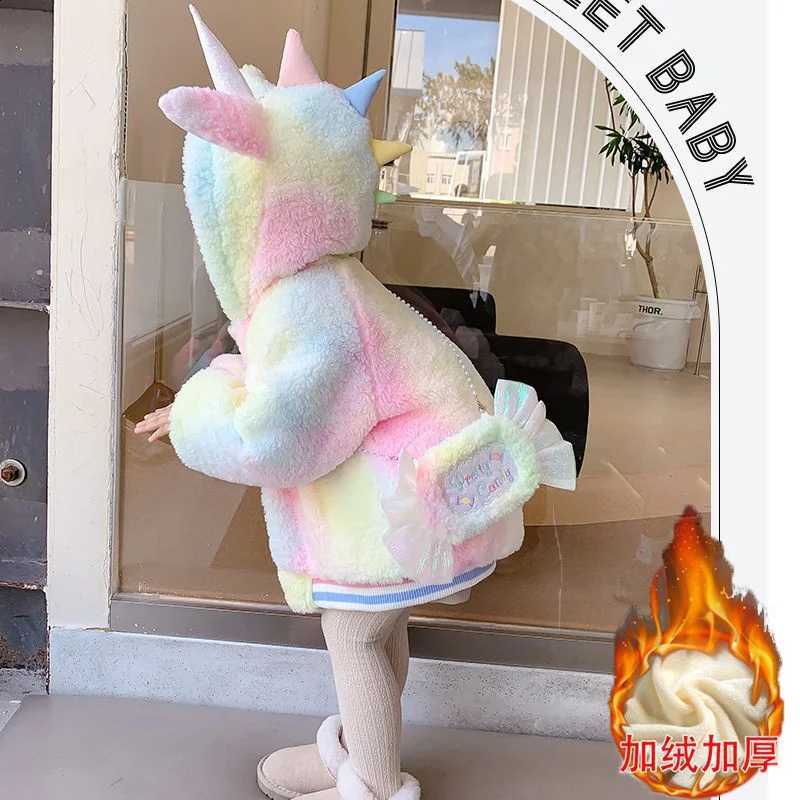 2024 Girl's Winter Plush Jacket New Children's Thickened Coats Kids Hooded Plus Velvet Outerwear Baby Faux Fur Clothing J260917