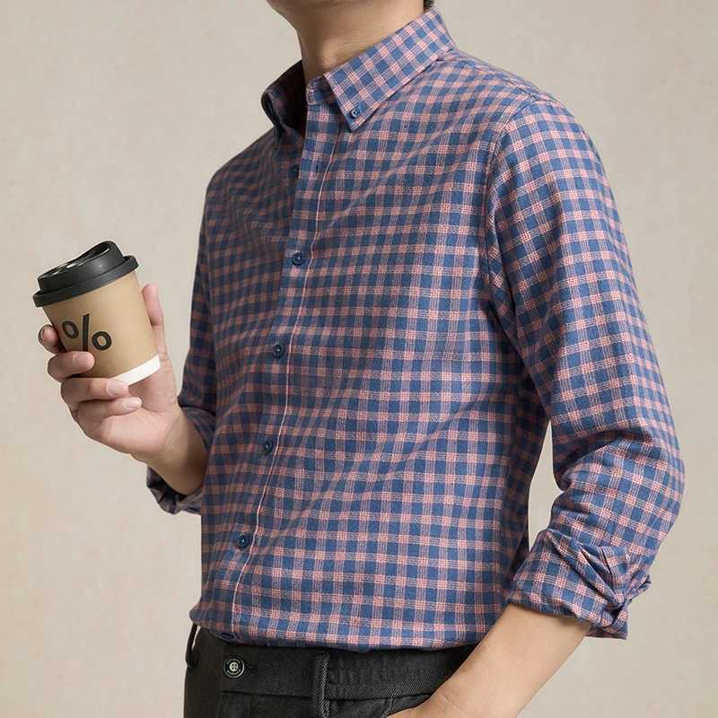 Autumn New Light Business Fashion Cool and Versatile Trendy Men's Long-Sved Shirt with Double-Sided Brushed Check Q260917