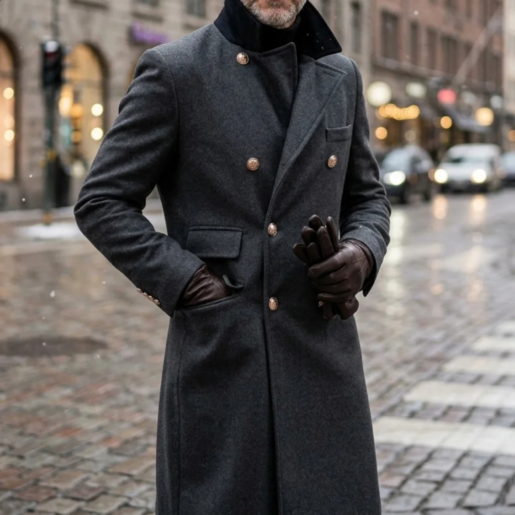 Winter Men's Double-Breasted Trench Coat Contrast Colorblocked Casual/Streetwear Multi-Pocket Warm Windproof Jacket 260916