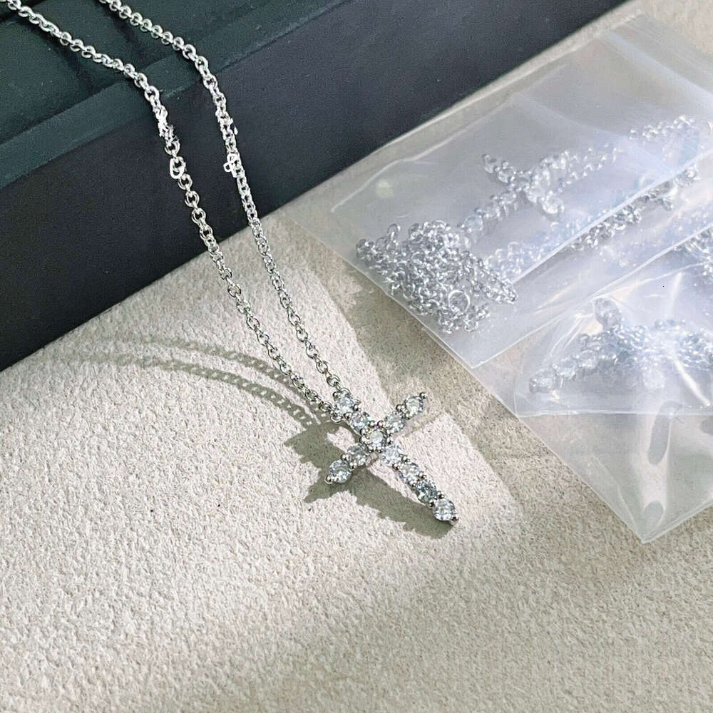 designer t necklace High-quality precision CNC diamond-encrusted cross necklace minimalist style, fashionable and sophisticated design for commuting