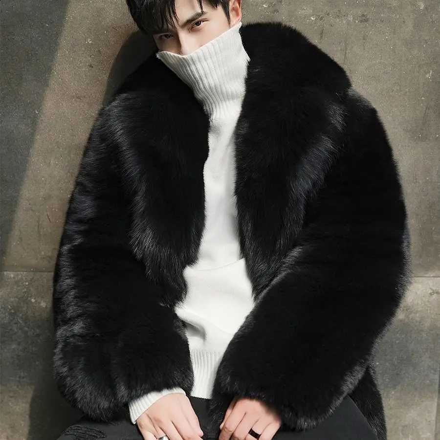 Winter New Men's Fur Streetwear Coat Warm Mink Long Big Fur Collar Casual Plus Size Silver Imitation Fur Grass ClothesW260915
