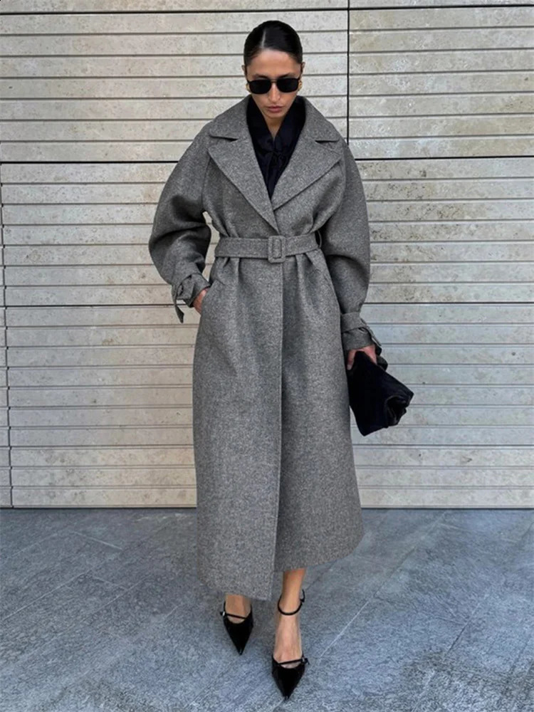 Tossy Winter LaceUp Loose Overcoat Jackets For Women Lapel Pocket High Waist Commute Elegant Coat Female Wool Outwear Jackets 260917
