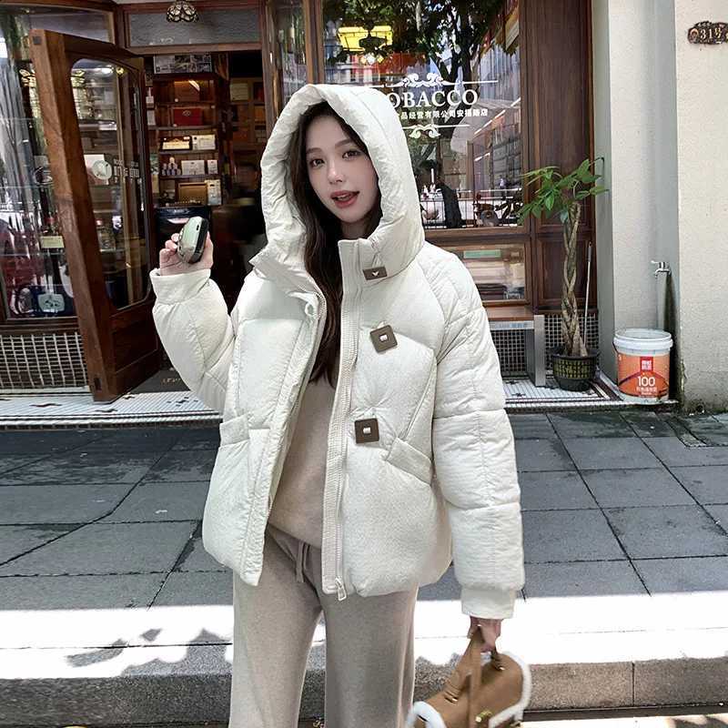 2025 Winter Women Fashion Square Button Hooded Parkas Texture Thicken Warm Parkas Jacket Korean Loose Casual Quilted Coat Woman H260917