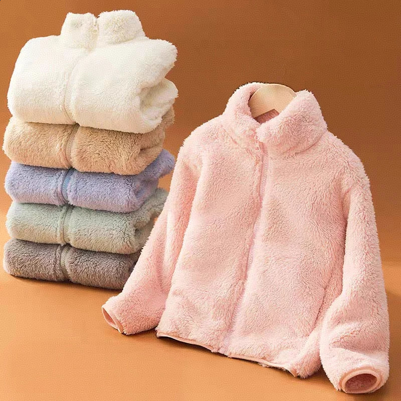 Winter Style Kids Plush Coat Simple Fashion Children Solid Color Casual Outerwear Tops Toddler Costume Warm Jacket 260916