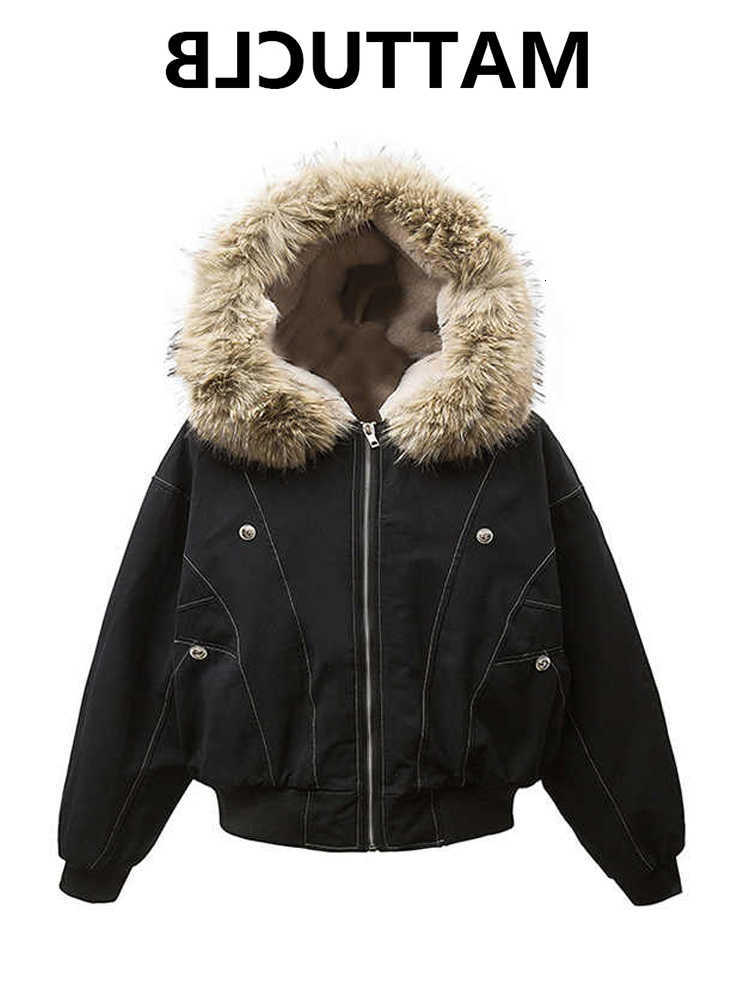 Hoodie Winter Women's Lambs Wool Jacket American Retro Faux Fur Outwear Coat Y2k Korean Fashion 2000s High Street Thick Warm H260917