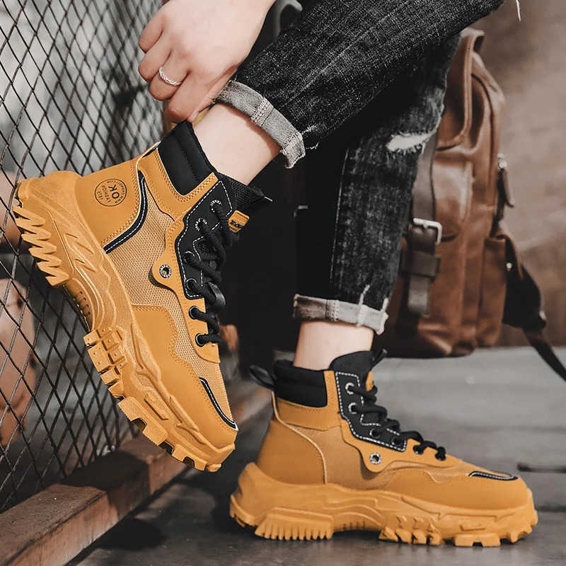 Mens Boots Leather Shoes Male Work Boot Casual Hiking Shoes Platform Boots for Men Outdoor Sneakers Motorcycle Ankle Boots D260917