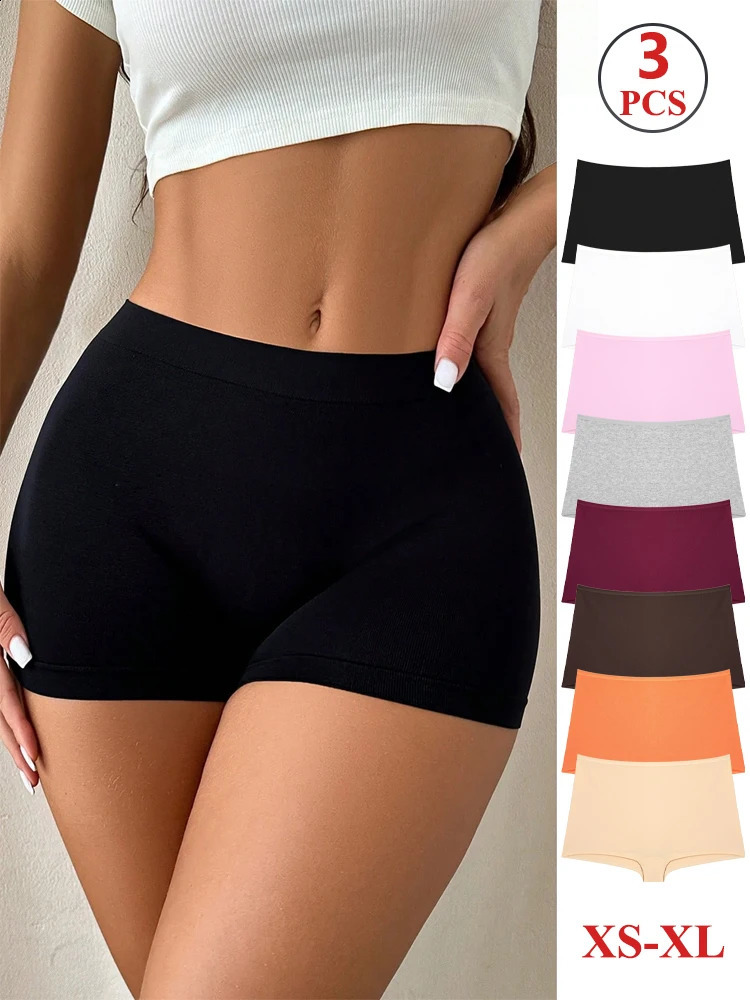 FINETOO 3PCS Women's Cotton Boyshort Panties Breathable Low Waist Solid Colors Underwear Female Casual Sports Boxers Underpants 260917