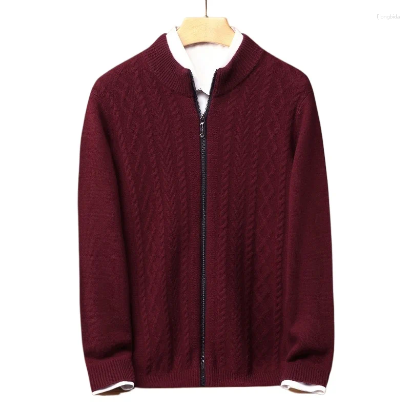 Men's Sweaters Arrival Cashmere Cardigan Half High Neck Zipper Thick Sweater Twisted Flower High-end Knitted Jacket Size S-6XL