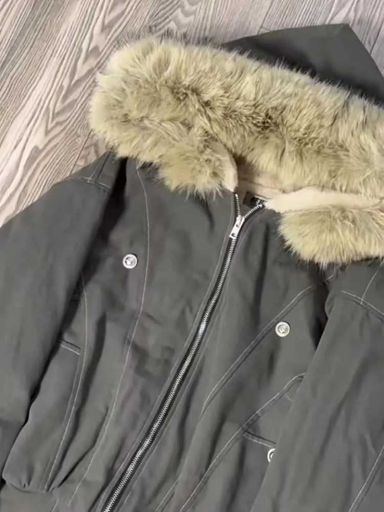 Retro Winter 2000s Aesthetic Jacket men Y2k Zip Up Faux Fur Collar Hooded Design Harajuku coat casual Thick Fashion Parkas W260915